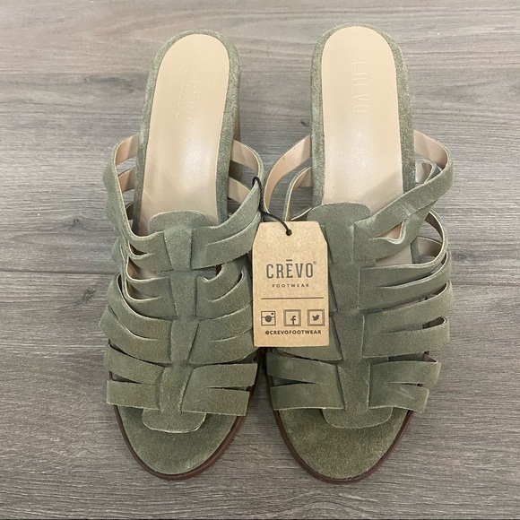 Crevo | Hazelle Block Heel Sandals Sage Green 8.5 - Picture 3 of 8
